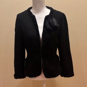Ann Taylor Black Textured Blazer with Floral Accent